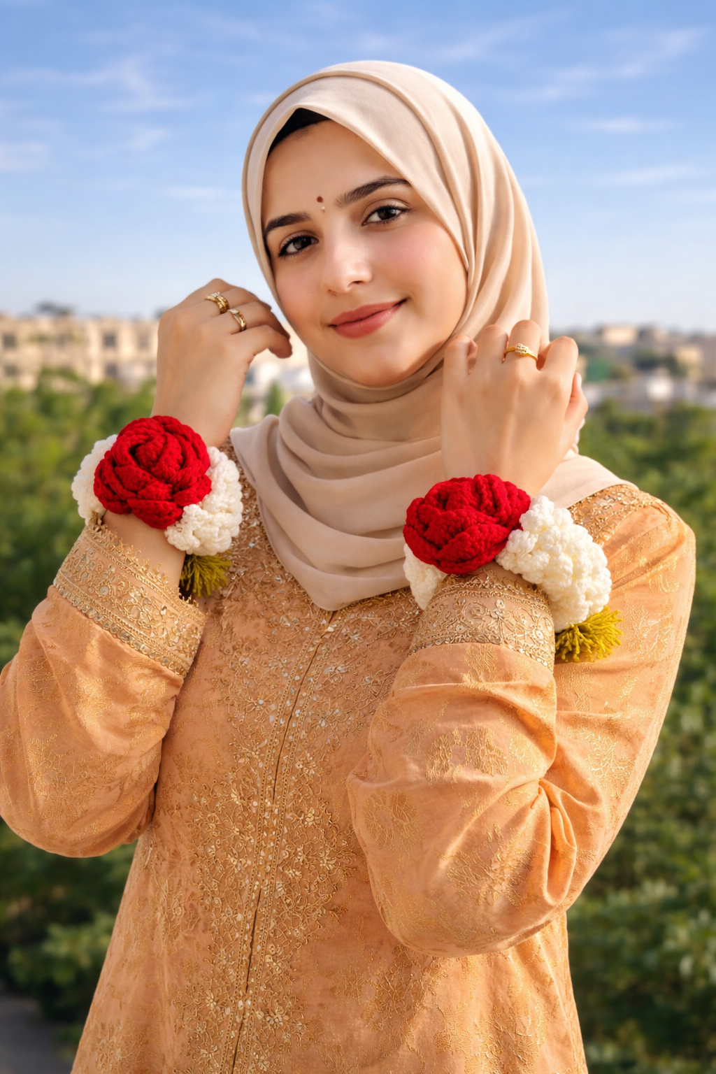 DIVERSE DEPOT™ - Handmade Crochet Red Rose & Jasmine Gajray